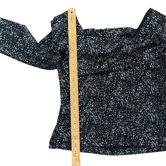 Scarlett Glitter Top Leopard Black Blue Silver Stretch Cowl Scoop Neck Women's L - Picture 7 of 9